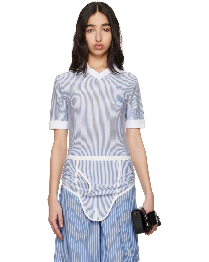 Charles Jeffrey Loverboy White & Blue Cheeky Onesie Bodysuit White
