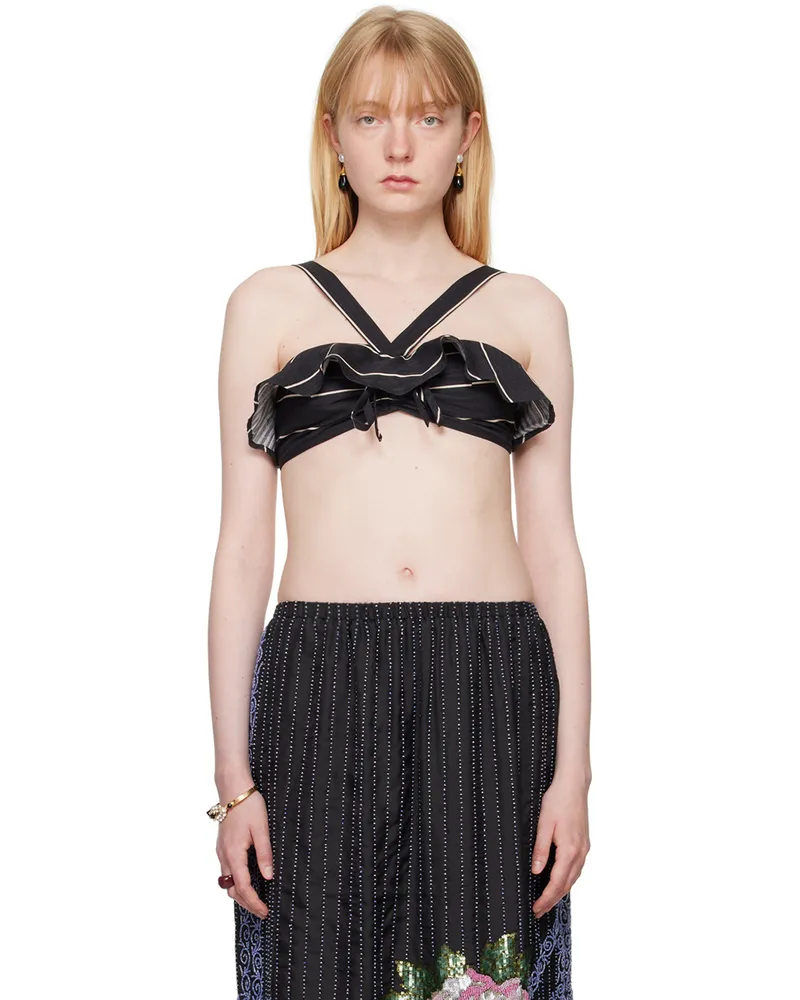 BODE Black Full Tide Stripe Bra Bkmlt