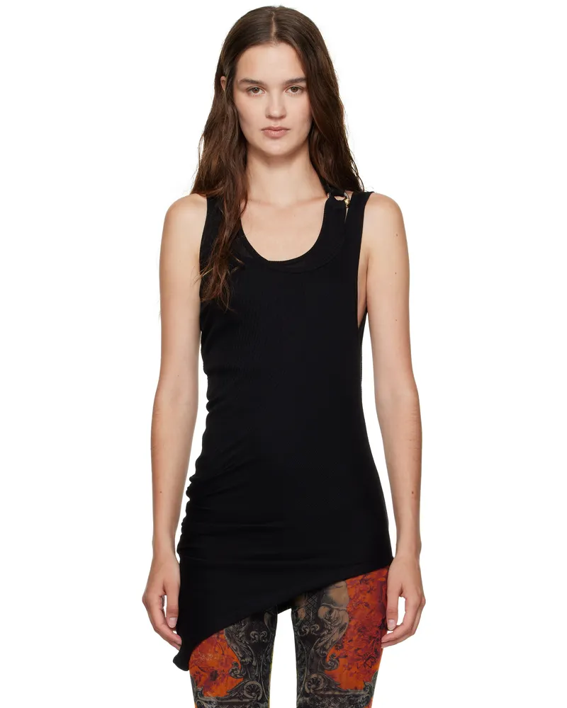 Jean Paul Gaultier Black Ribbed Twisted Double Layer Piercing Tank Top 00