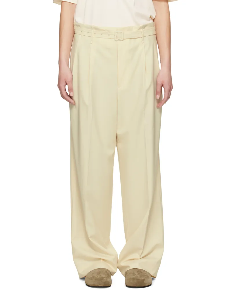 AURALEE Beige Super Fine Tropical Wool Two-Tuck Trousers Ivory