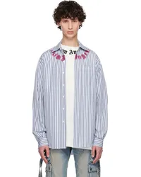 Palm Angels Blue Striped Shirt Blue