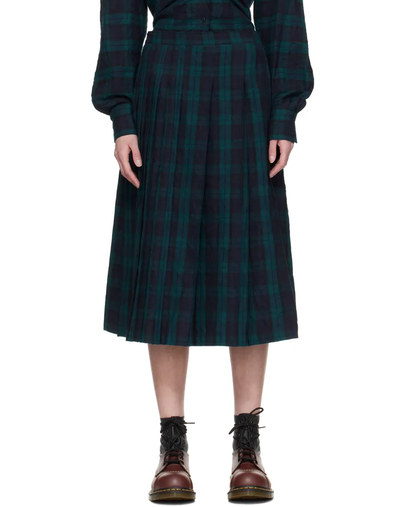 YMC Navy & Green Rosetta Midi Skirt 40-navy
