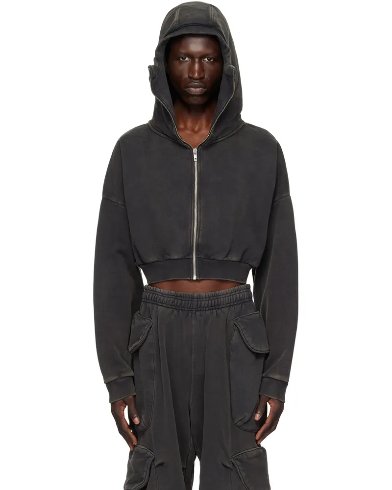 Entire Studios Black Cropped Full Zip Hoodie Washed