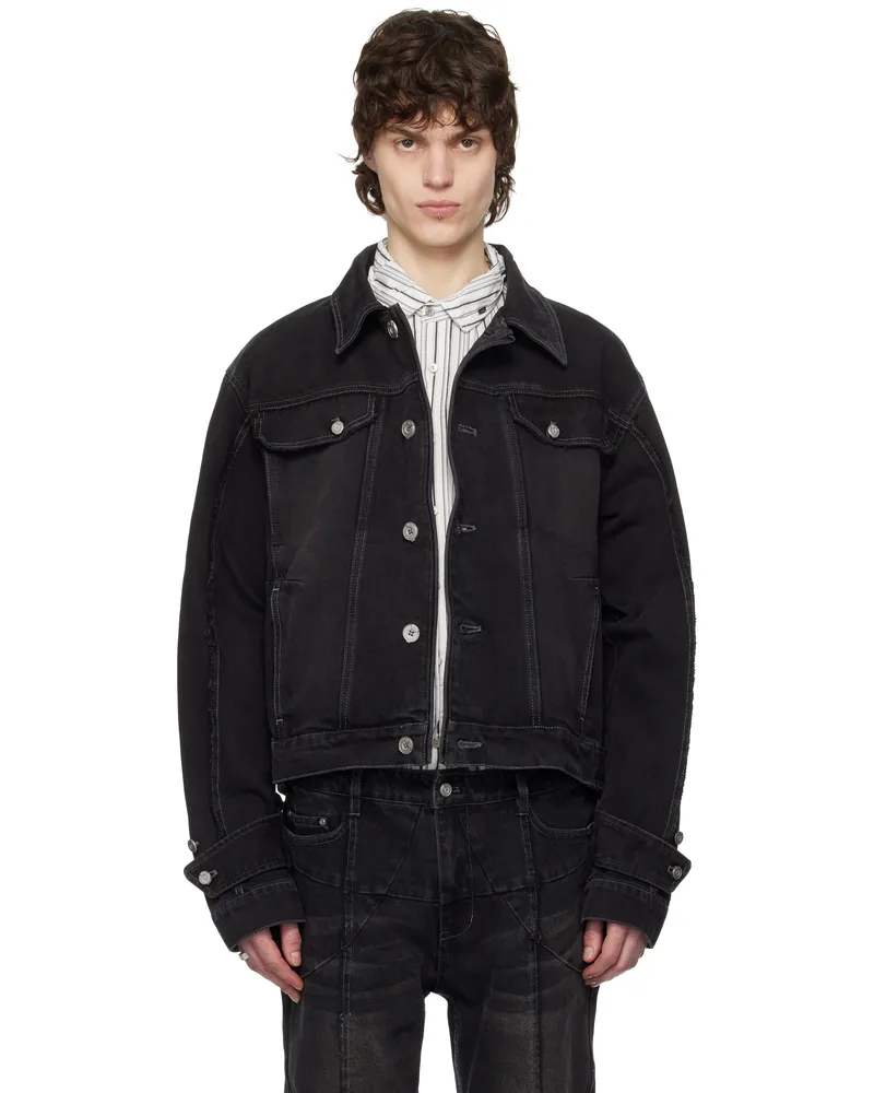 C2H4 Black Asteroid Raw Edge Denim Jacket Faded