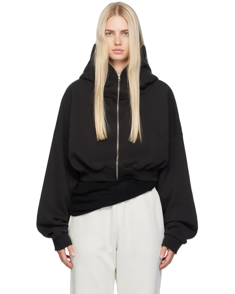 Entire Studios Black Cropped Full Zip Hoodie Soot