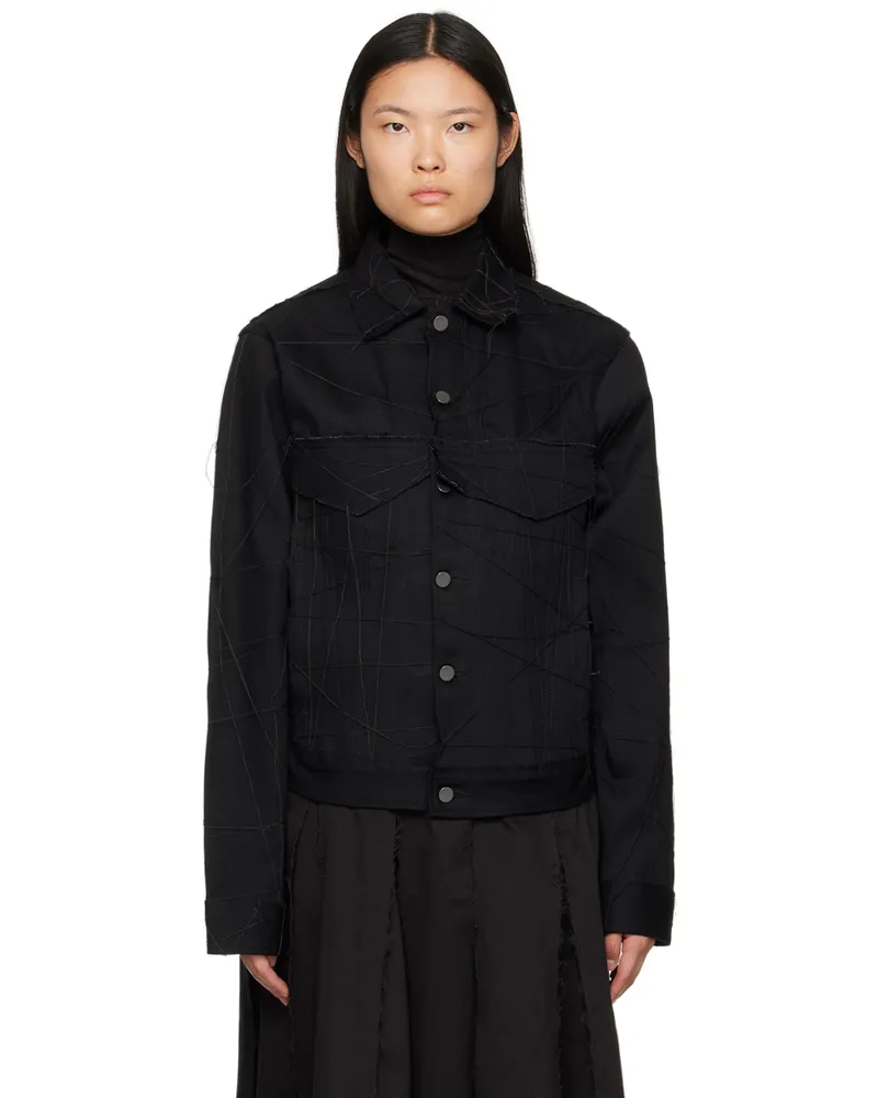 AIREI Black Stitched Denim Jacket Black