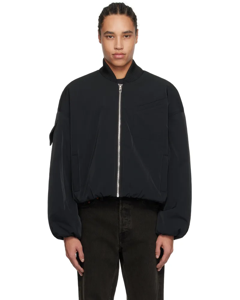 Ganni Black Twill Oversized Short Bomber Jacket Black