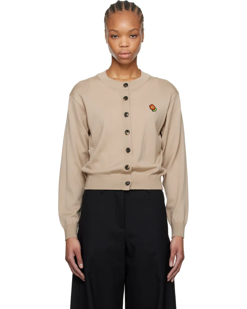 Kenzo Beige Kenzo Paris 'KENZO Pop' Embroidered Crewneck Cardigan 11