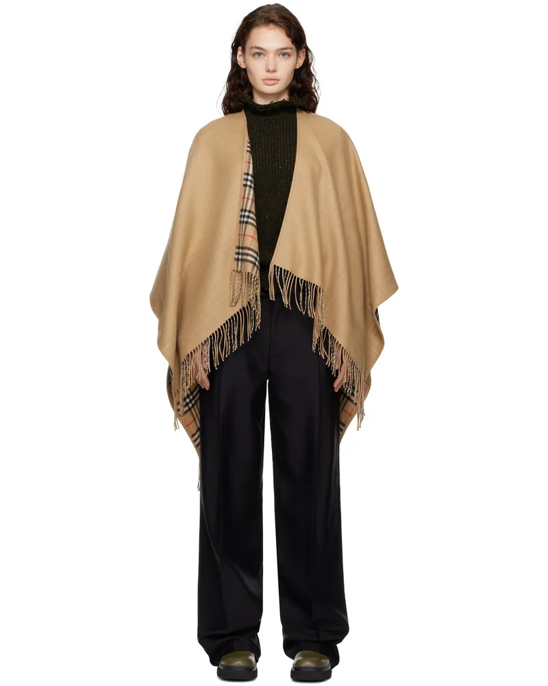 Burberry Beige Check Wool Reversible Cape Archive