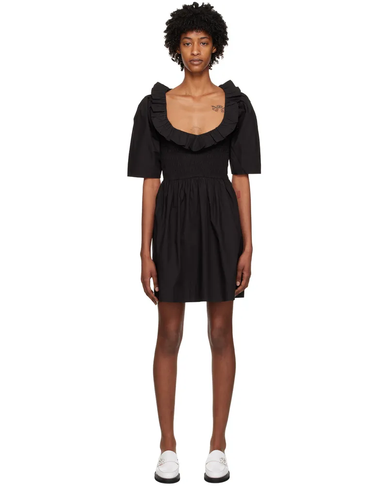 Ganni Black Shirred Minidress 099
