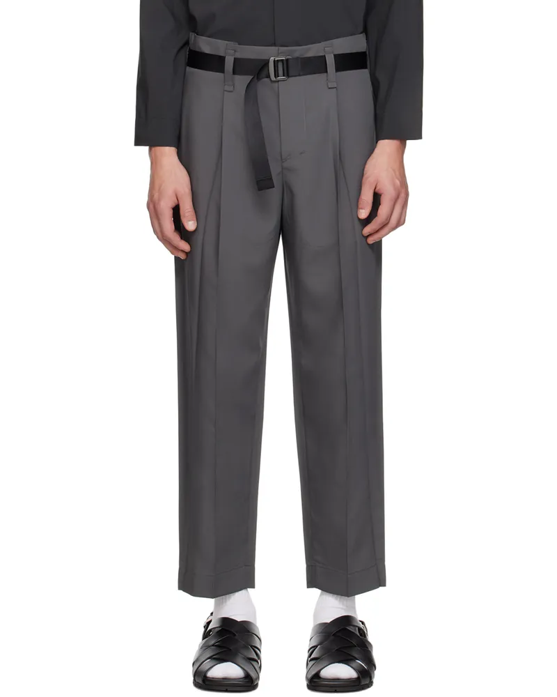 Issey Miyake Gray Oblique Fold Trousers 17-dark