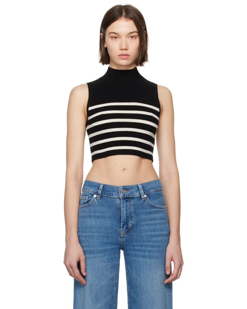 Frame Denim Black Cropped Cashmere Mockneck Sweater Bkmu
