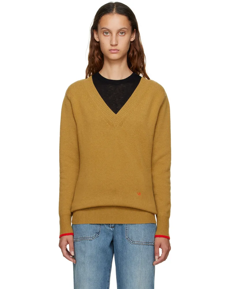 Victoria Beckham Khaki Double V-Neck Sweater 544