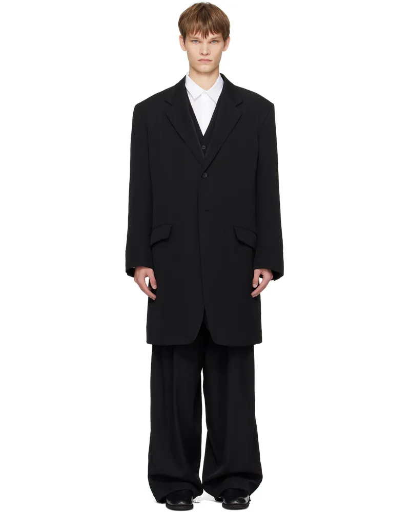 Yohji Yamamoto Black Wool Gabardine Reversible Nylon Liner & Blazer Set 1