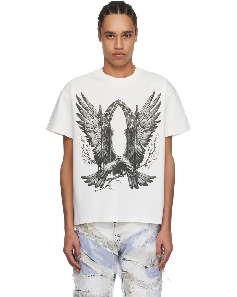 WHO DECIDES WAR White Soaring Window Short Sleeve T-shirt Cloud