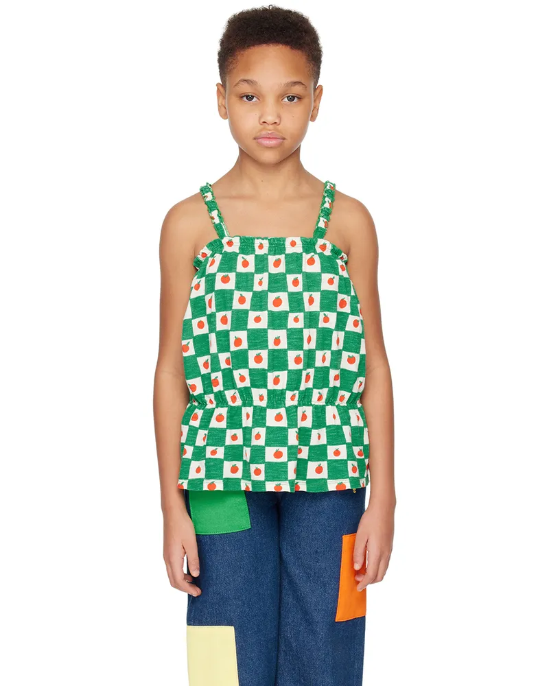 BOBO CHOSES Kids Green & Off-White Tomato All Over Tank Top Offwhite
