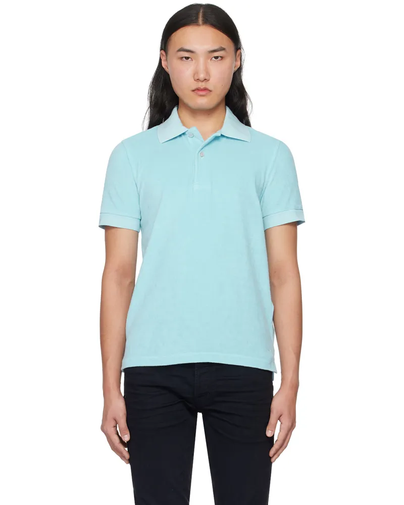 Tom Ford Blue Towelling Polo Sky