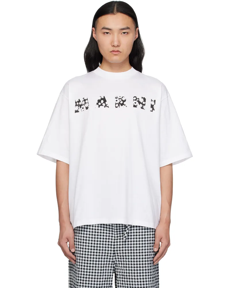 Marni White Pop Fields 'Marni' Logo T-shirt Flw01