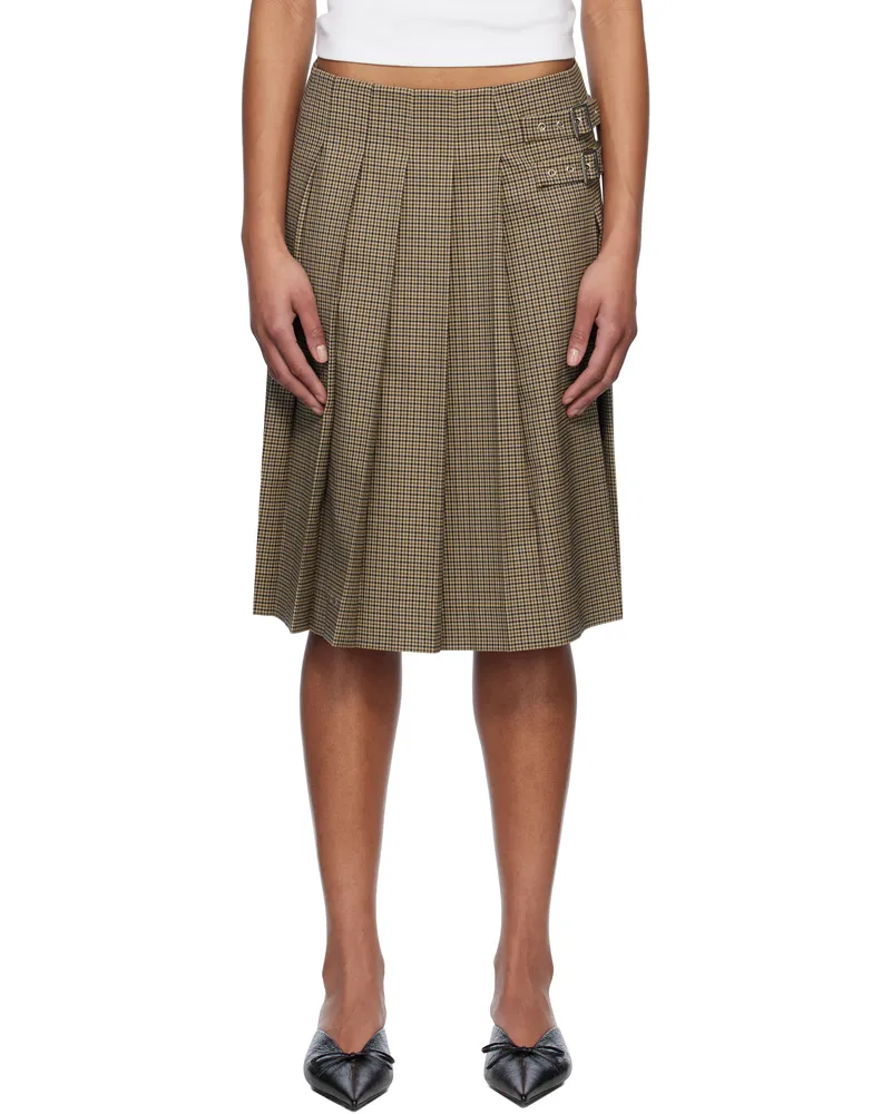 WE 11 DONE Beige Checkered Pleated Midi Skirt Beige