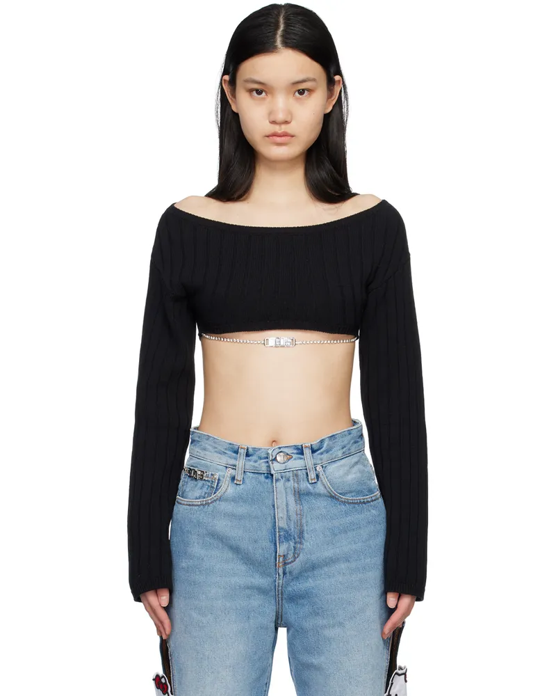 GCDS Black Crystal Chain Sweater Black