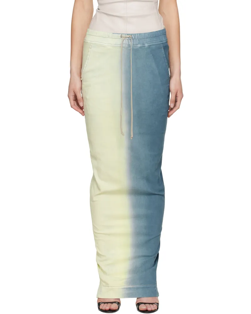 DRKSHDW by Rick Owens Blue & Off-White Pull On Pillar Maxi Skirt 86d