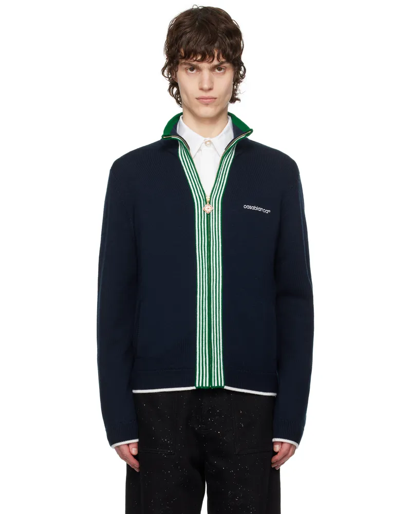 Casablanca Paris Navy Knit Tennis Track Sweater Navy