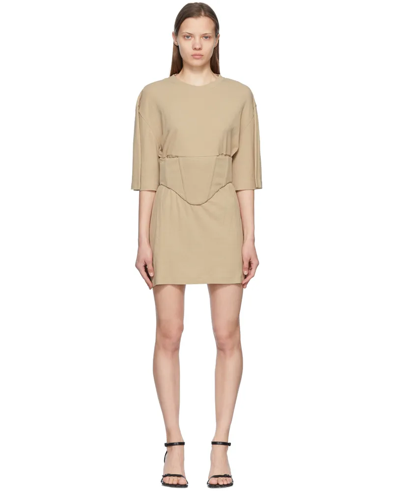 Dion Lee Brown Cotton Mini Dress Sand