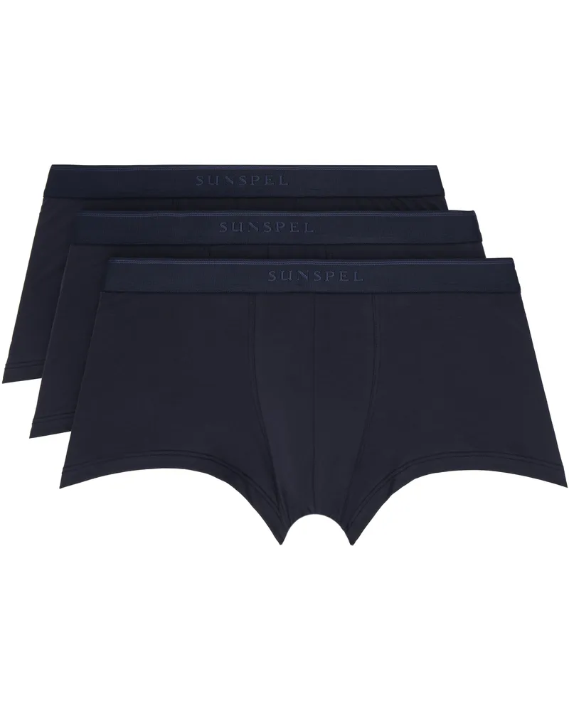 Sunspel Three-Pack Navy Stretch Cotton Boxer Briefs Navy