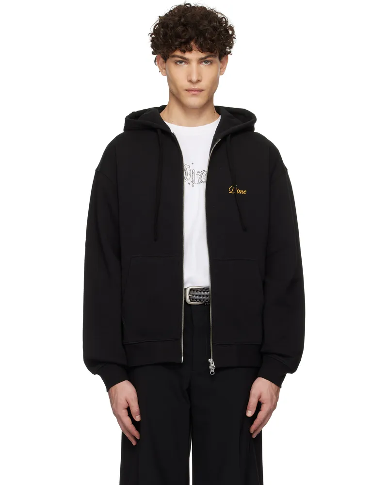 Dime Black Cursive Small Logo Zip Hoodie Black