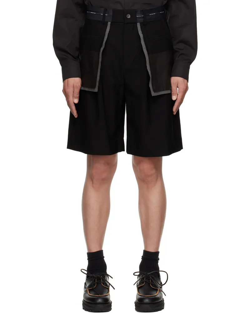 Feng Chen Wang Black Deconstructed Patchwork Shorts Black