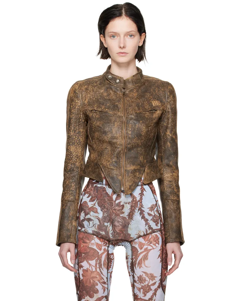 Charlotte Knowles SSENSE Exclusive Brown Leather Jacket Distressed