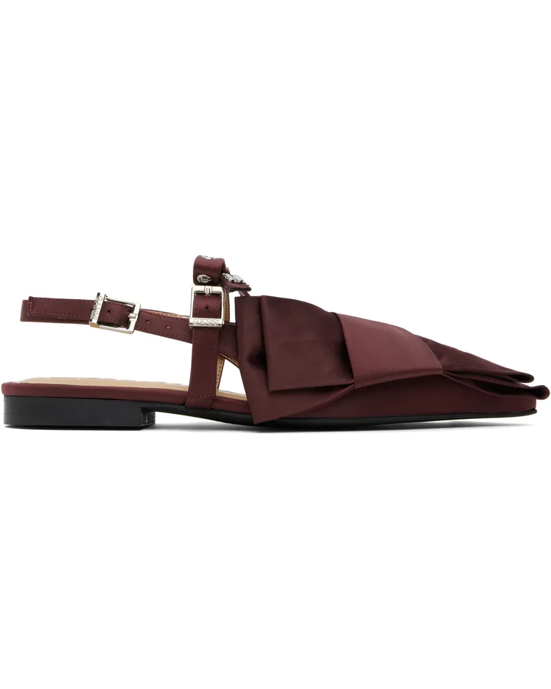 Ganni Burgundy Big Bow Slingback Flats 234