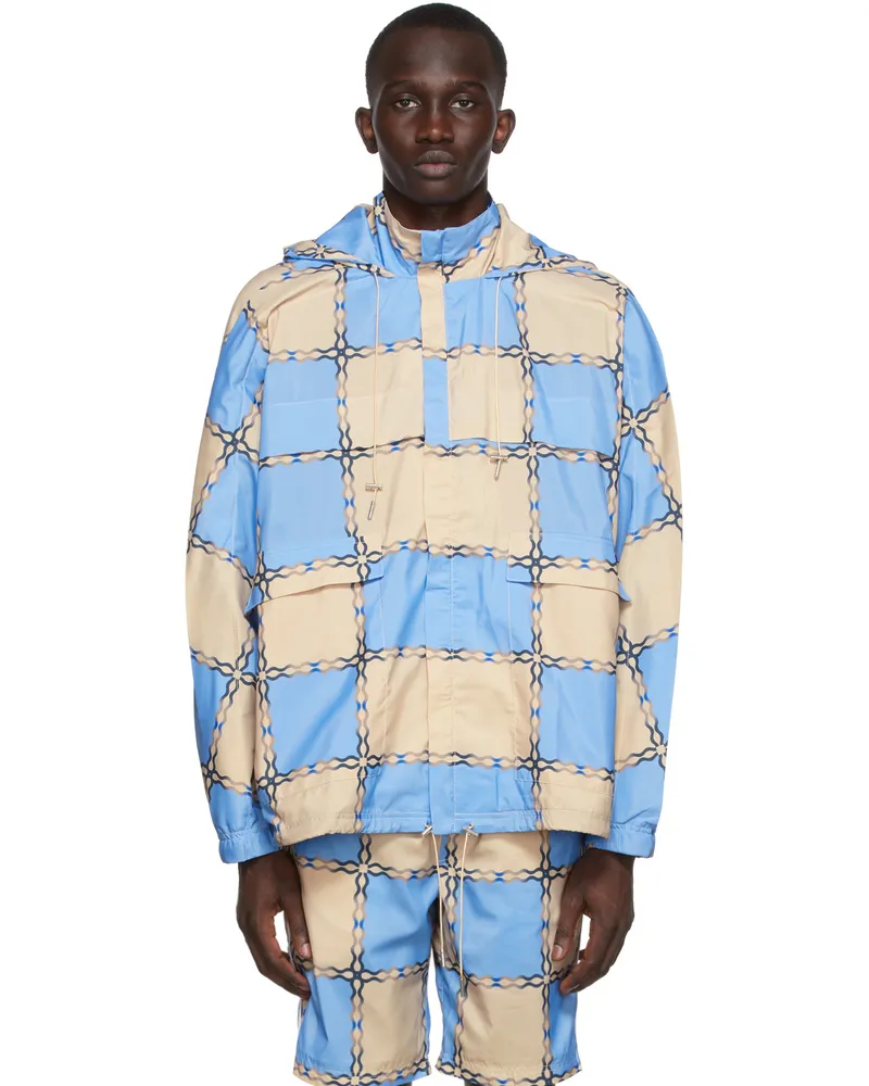 AHLUWALIA Blue & Beige Check Raincoat Blue