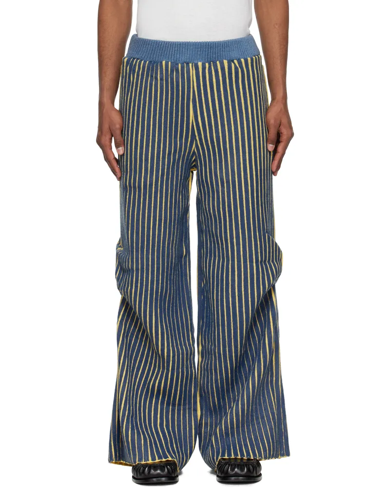 Stanley Raffington Navy & Yellow Warped Ribbed Trousers Navy