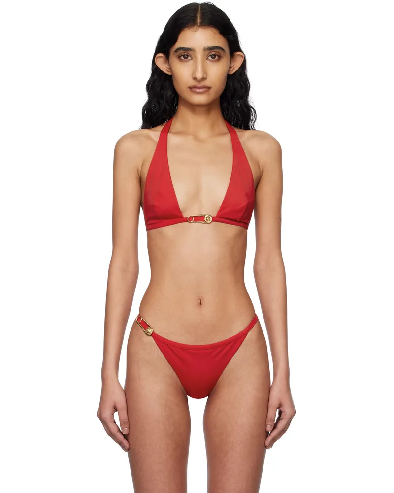 Versace Red Safety Pin Bikini Top 1rb30-lipstick