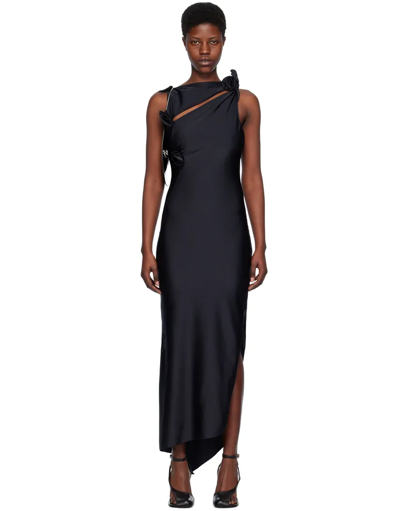 COPERNI Black Asymmetric Flower Maxi Dress Black