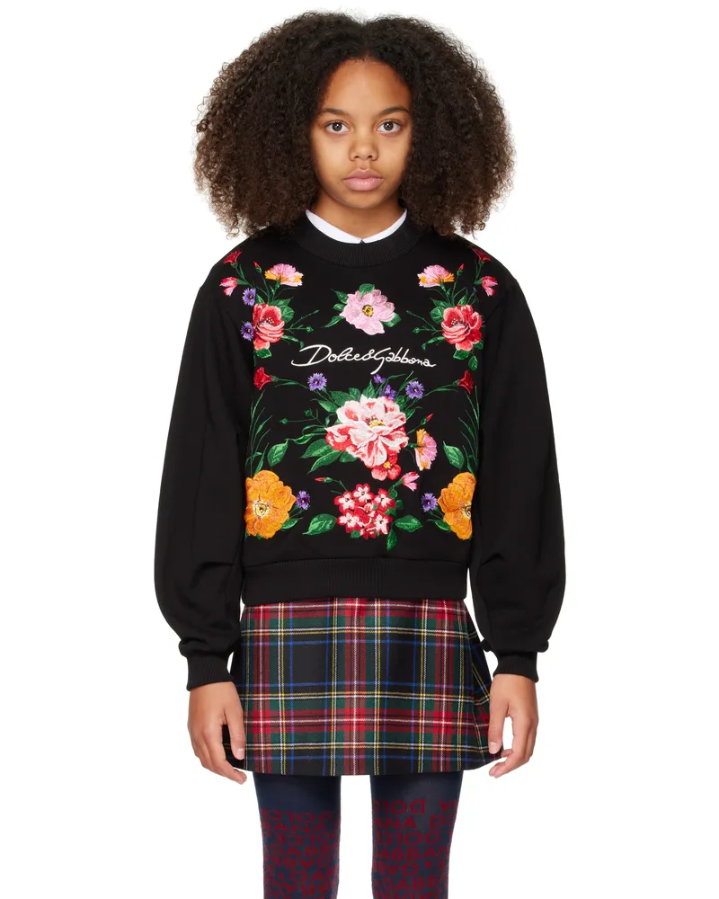 Dolce & Gabbana Kids Black Jersey Round-Neck Floral Sweatshirt N000
