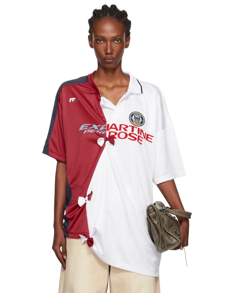 Martine Rose White & Burgundy Collage Football Top White