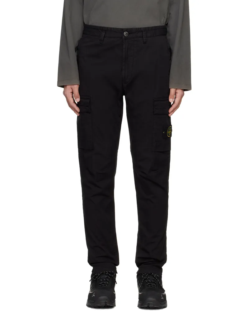 Stone Island Black Supima Cotton Twill Stretch-TC Cargo Pants A0029