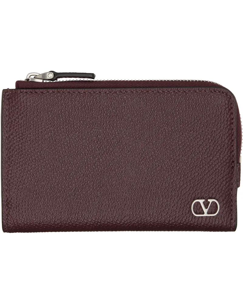 Valentino Garavani Burgundy VLogo Signature Compact Wallet Afd