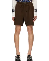 COMMAS Brown Drawstring Leather Shorts Dark