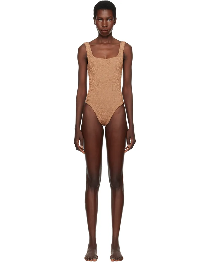 Hunza G Brown Square Neck Swimsuit Metallic