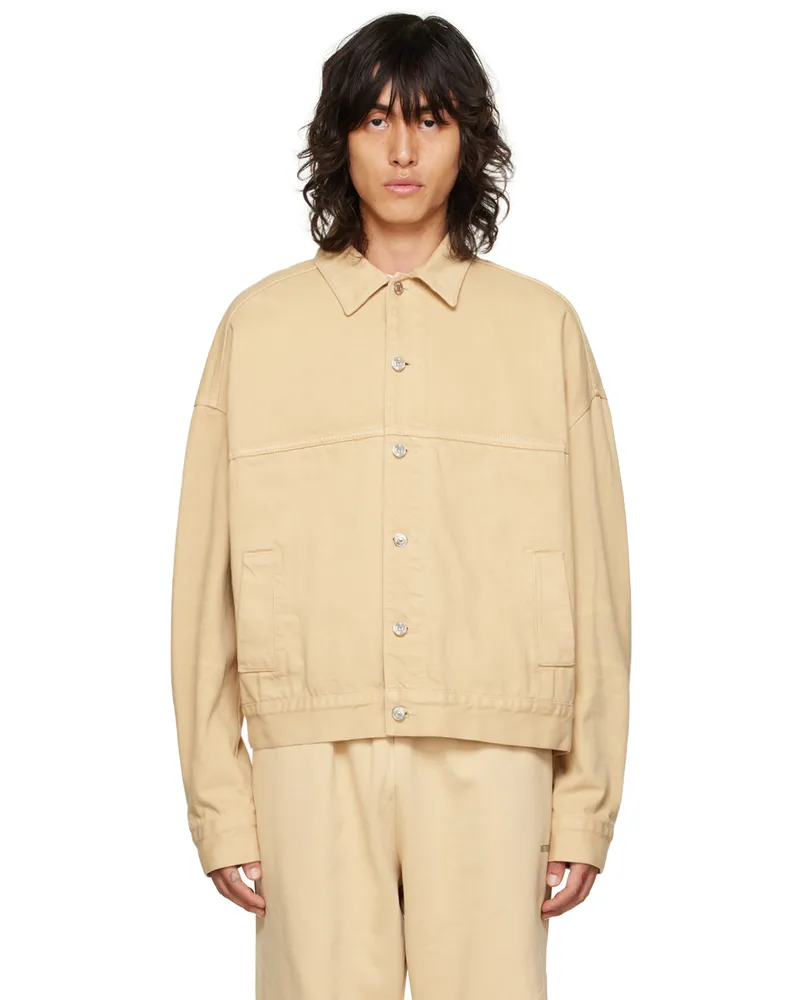 WE 11 DONE Beige Printed Trucker Denim Jacket Beige