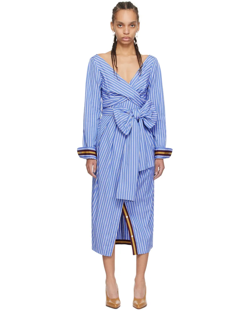 Dries van Noten Blue Striped Midi Dress 514