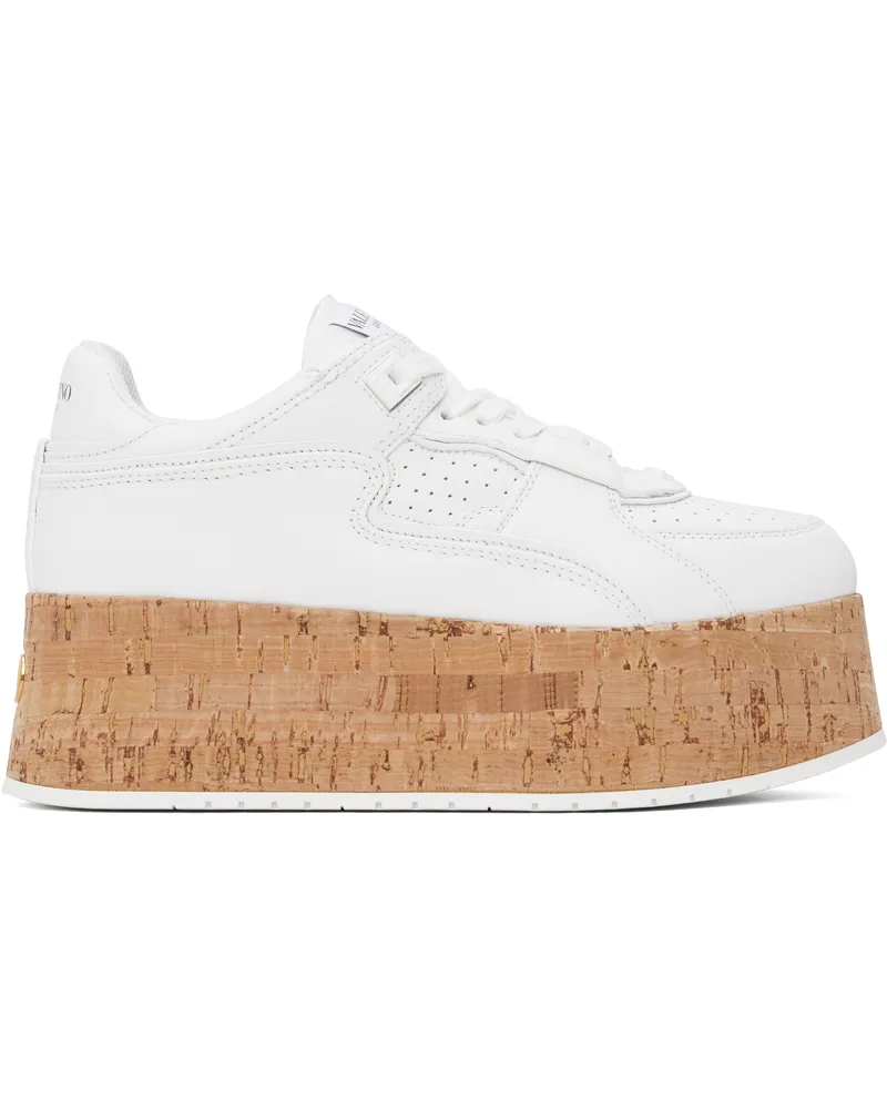 Valentino Garavani White Freedots XL Calfskin & Cork Sneakers 0bo