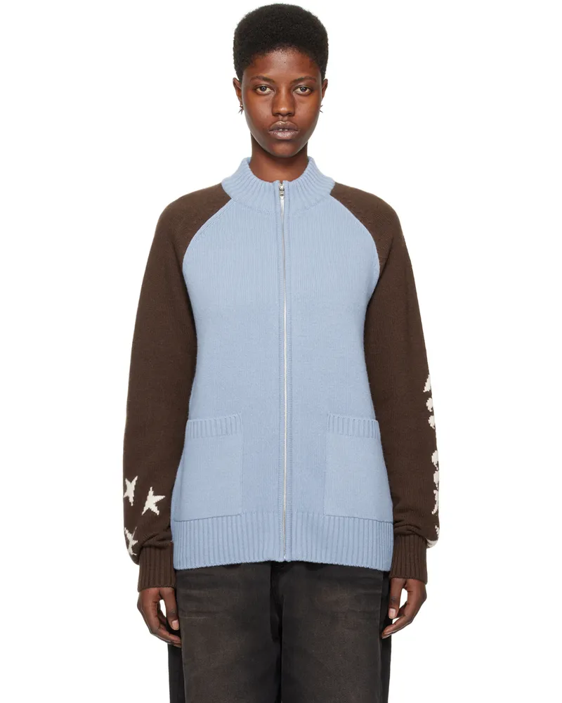 WE 11 DONE Blue & Brown Zip Jacket Sky