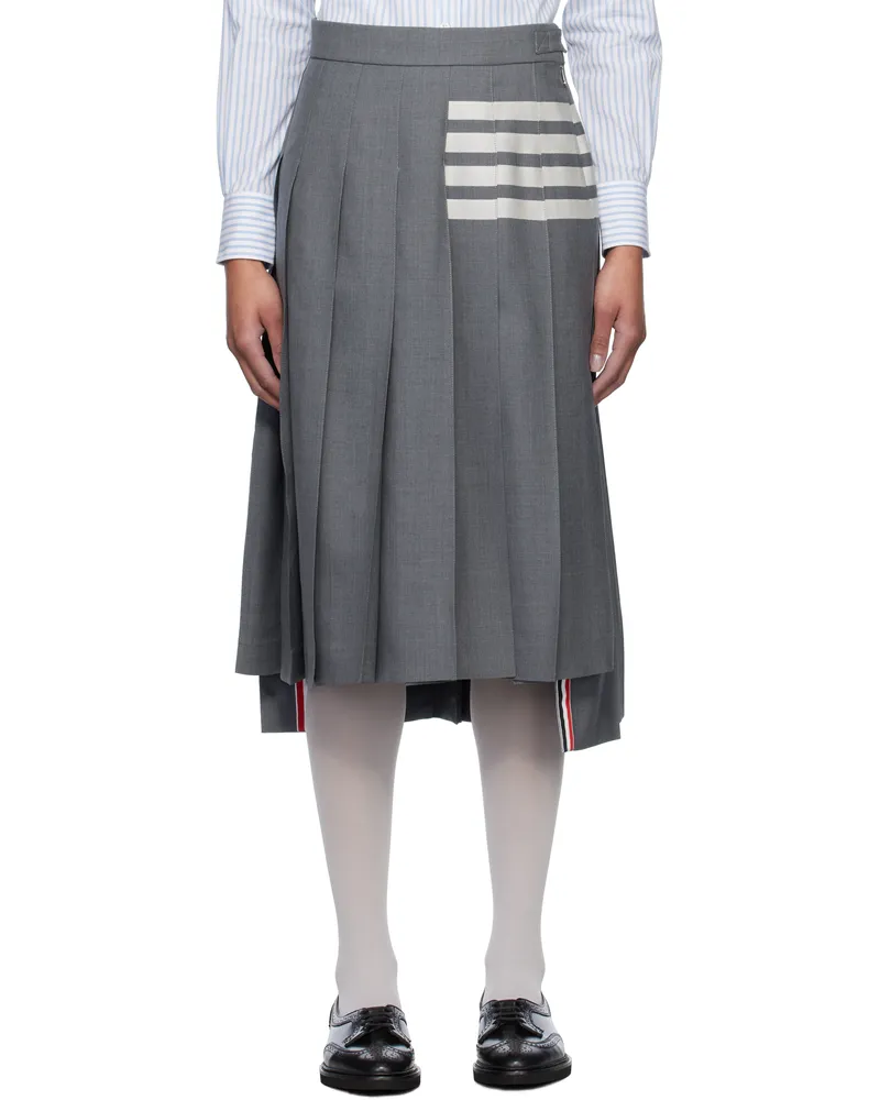 Thom Browne Gray Plain Weave 4-Bar Pleated Midi Skirt 035