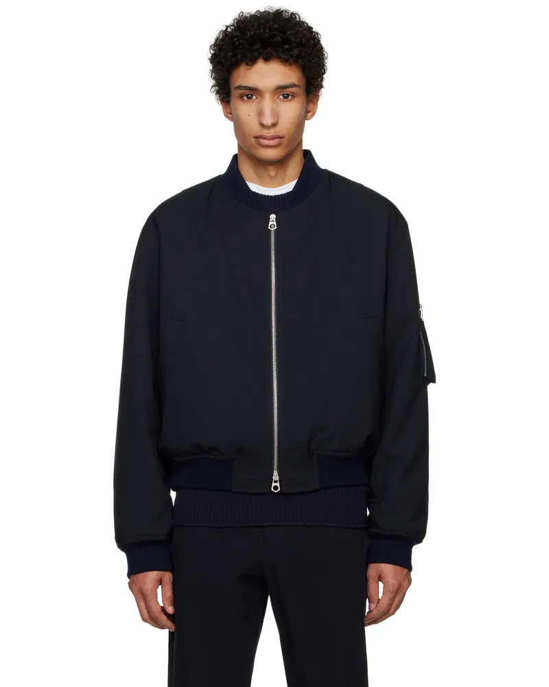 Jil Sander Navy Padded Bomber Jacket 402