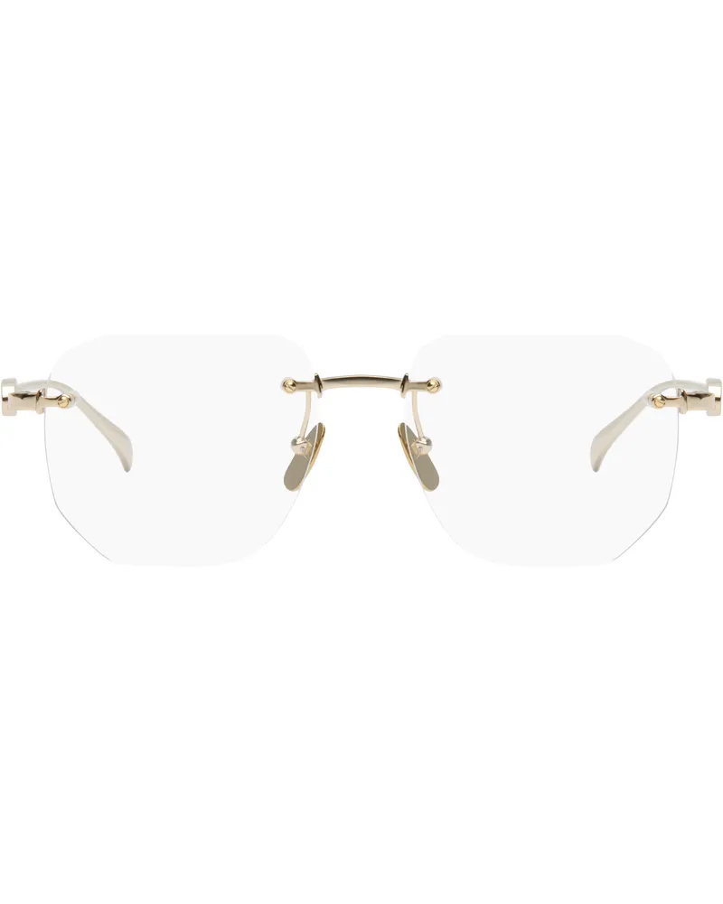 Gucci Gold Gucci Block Text Square Rimless Glasses 002