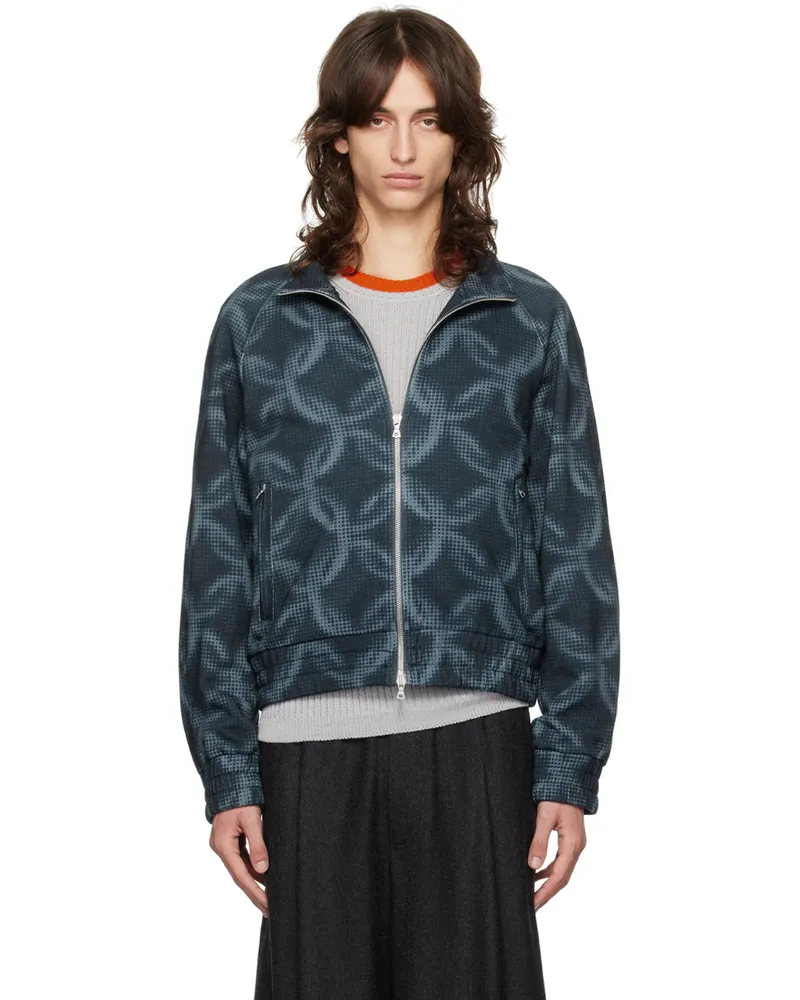 Dries van Noten Navy Pixel Chain Printed Track Jacket 511